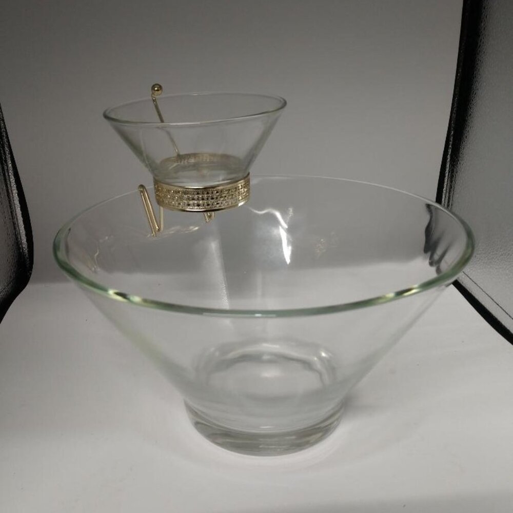 Vintage Anchor Hocking Clear Glass Mid Century Modern Chip/Dip/Fruit Dip 3 Pc.